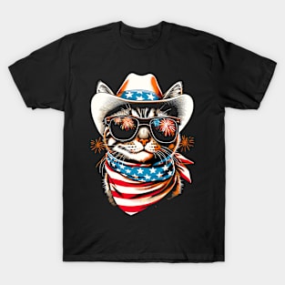 USA Flag Cat 4th of July Funny Patriotic T-Shirt